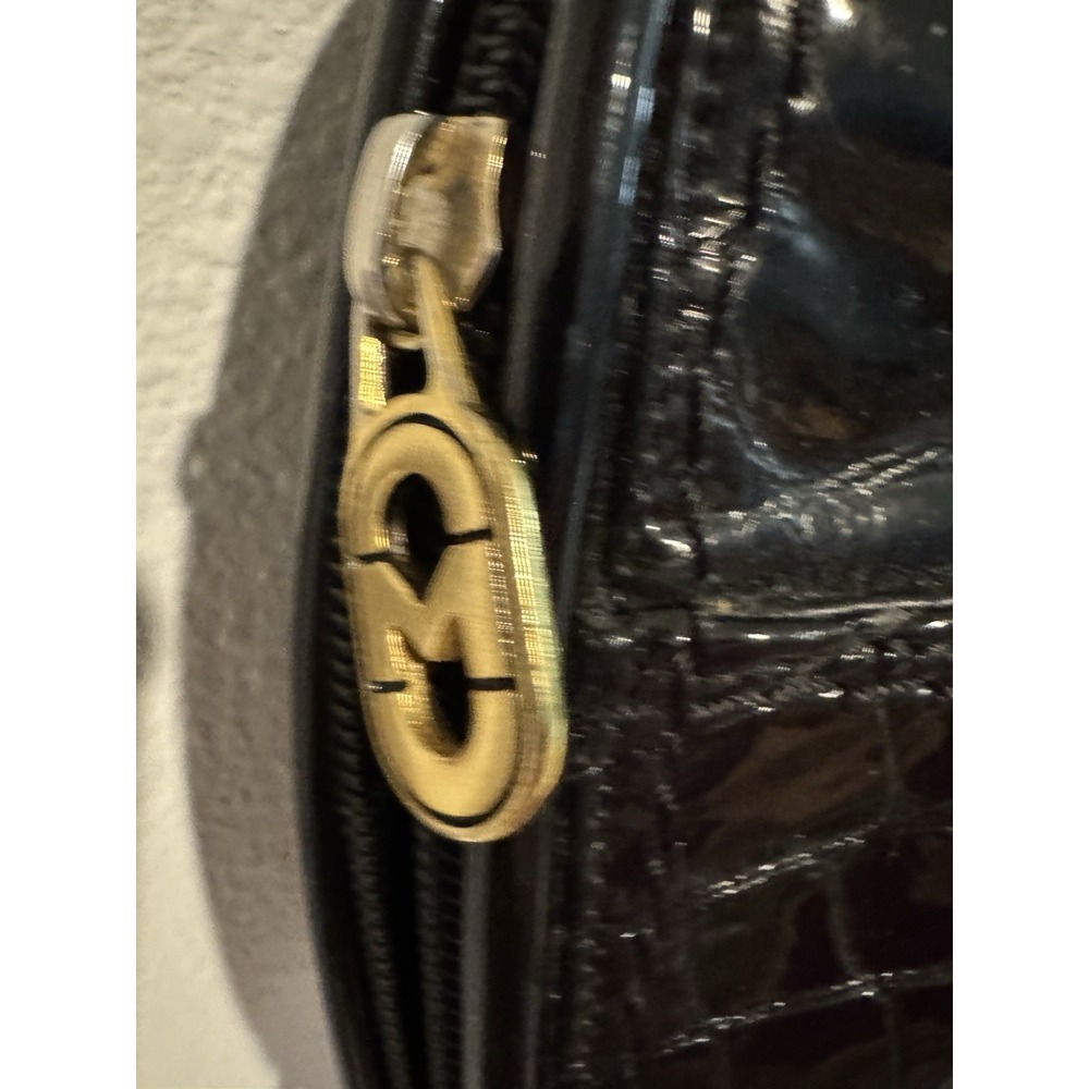 Marino Orlandi Black Patent Croc Embossed Leather Satchel Handbag Made in Italy - Picture 5 of 16